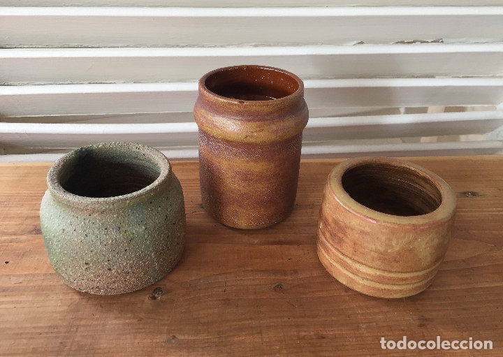 Vintage: JUEGO DE TRES BOTES DE CER&Aacute;MICA GRES DE AUTOR A&Ntilde;OS 60, GRUPO DEIM Y PRUEBAS. 10, 7 Y 6 CM