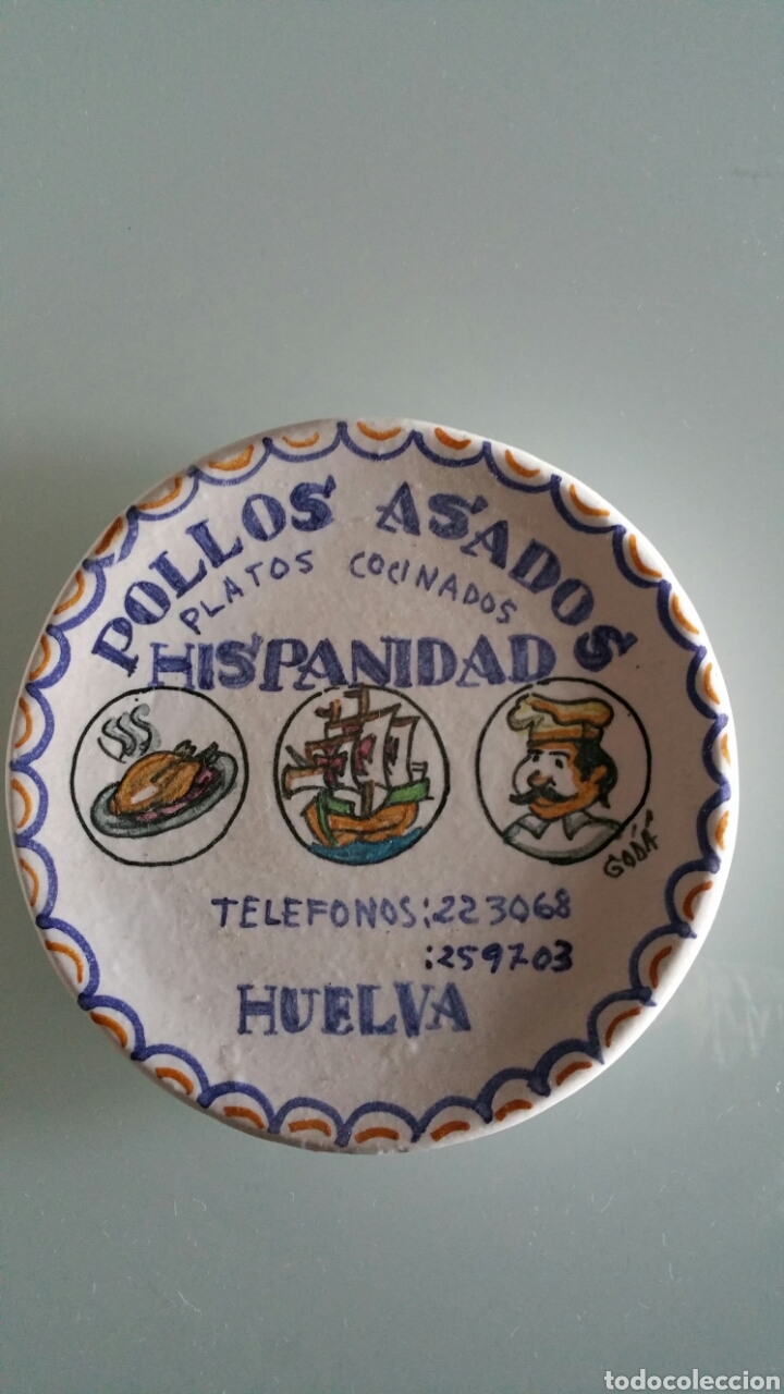 Vintage: Plato de cer&aacute;mica esmaltada con publicidad. A&ntilde;os 80.