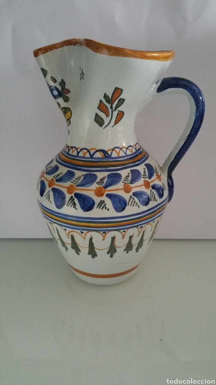 Vintage: Jarra de cer&aacute;mica esmaltada de talavera. ( 24cm aprox. )