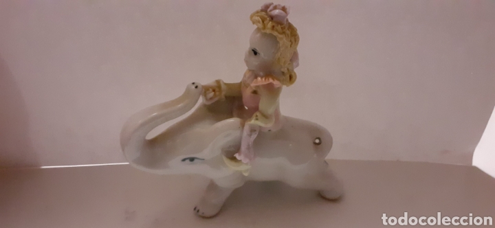 Vintage: ELEFANTE Y NI&Ntilde;A- PORCELANA