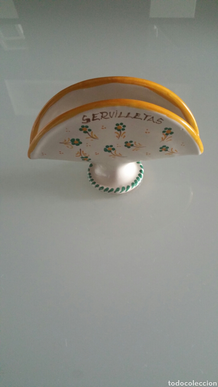 Vintage: Servilletero de cer&aacute;mica esmaltada, recuerdo de talavera.