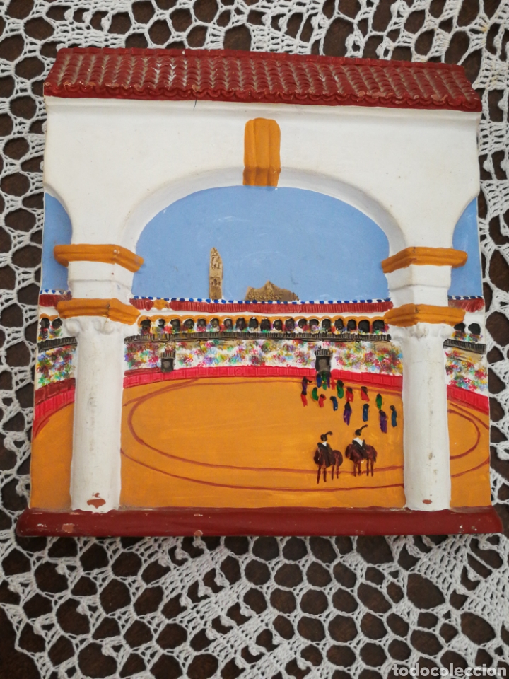 Vintage: FIGURA BALC&Oacute;N DE TERRACOTA PLAZA TOROS- CER&Aacute;MICAS MARQUEZ (ARTESAN&Iacute;A HECHO A MANO), 21X18CM. DIF&Iacute;CIL