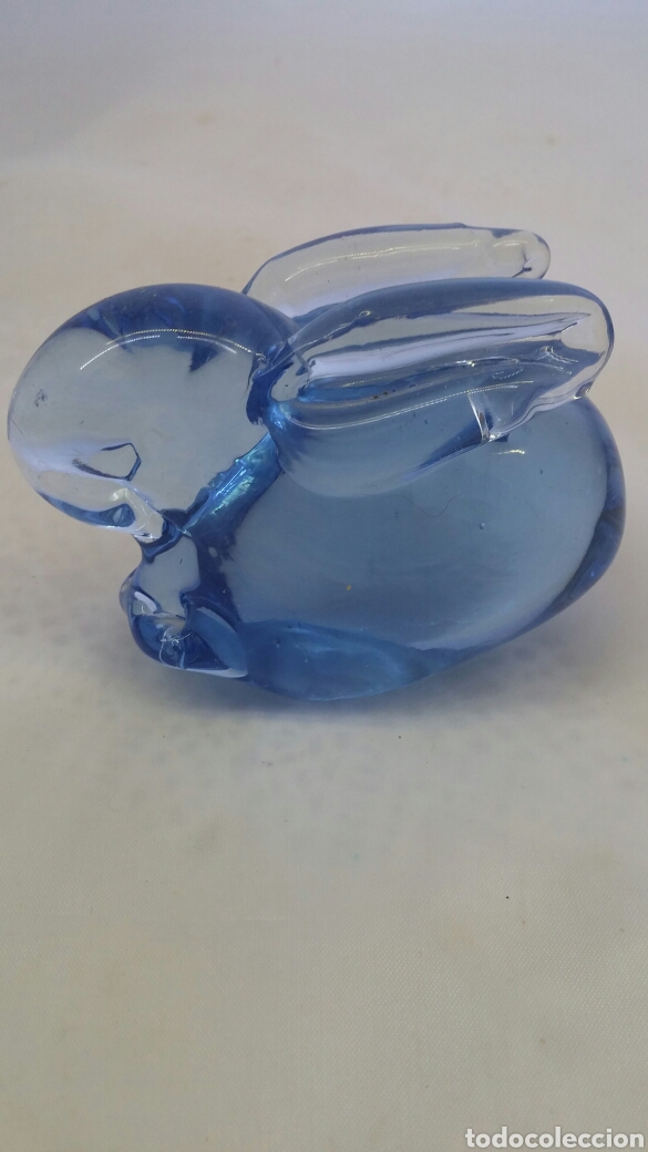 Vintage: Conejo de cristal azul soplado