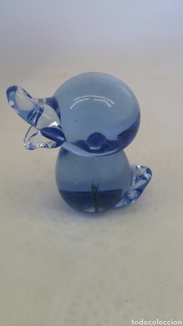 Vintage: Pato de cristal azul soplado