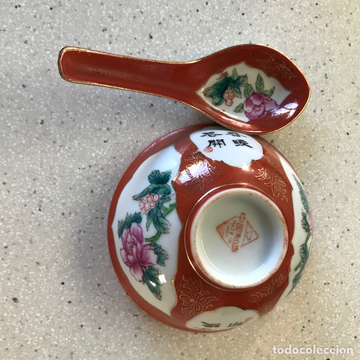 Vintage: Cuenco y cuchara porcelana china antiguo.