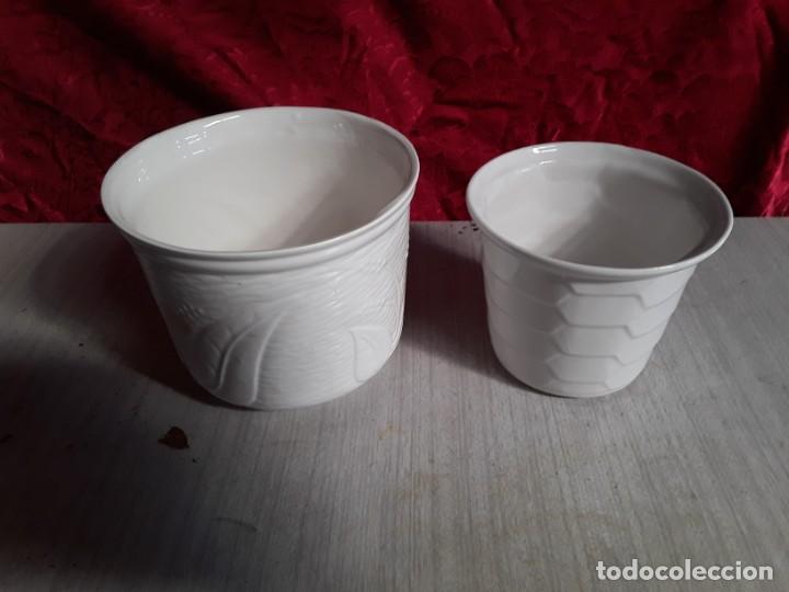 Vintage: Maceta o tiesto cer&aacute;mico 2 unidades color blanco esmaltado