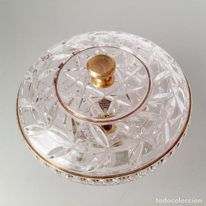fuente de cristal con acabados dorados. 17cm. w - Comprar Cristal y
