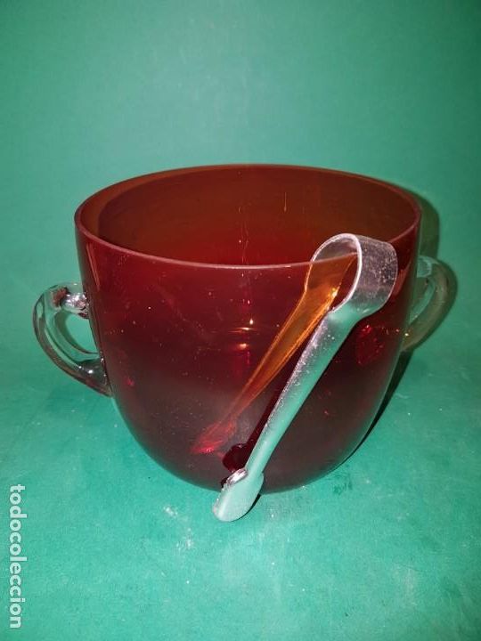 Vintage: PRECIOSA Y ANTIGUA CUBITERA EN CRISTAL ROJO SOPLADO A&Ntilde;OS 1960