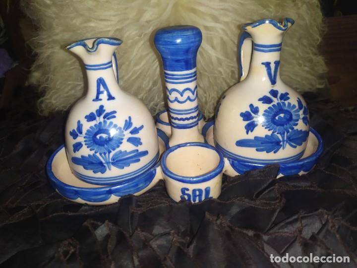 Vintage: ANTIGUO JUEGO ACEITE VINAGRE SAL PIMIENTA BARRO? CER&Aacute;MICA? PRECIOSO VINTAGE SIN MARCA APARENTE