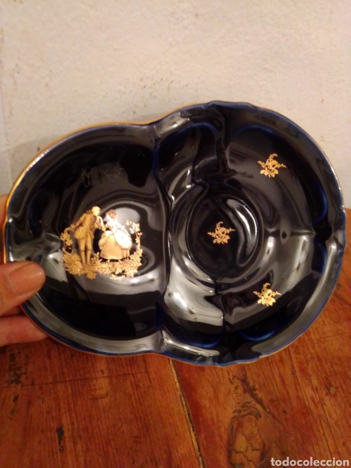 Vintage: Plato azul cobalto y Dorado cer&aacute;mica Limoges