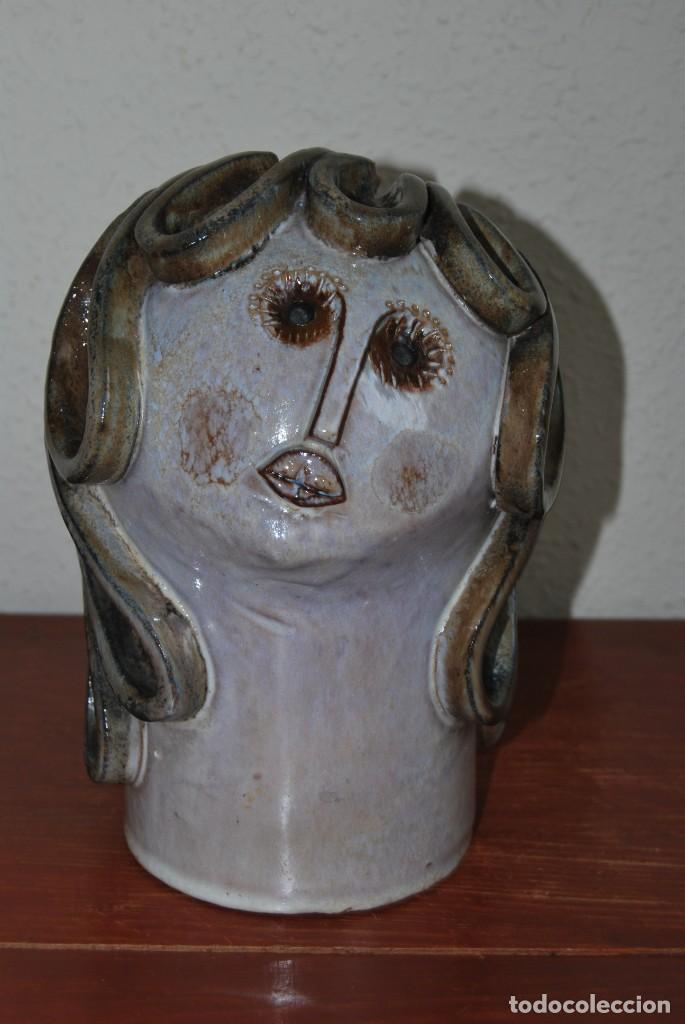 Vintage: FIGURA DE CER&Aacute;MICA - CABEZA DE MUJER - JARR&Oacute;N - FLORERO - A&Ntilde;OS 60