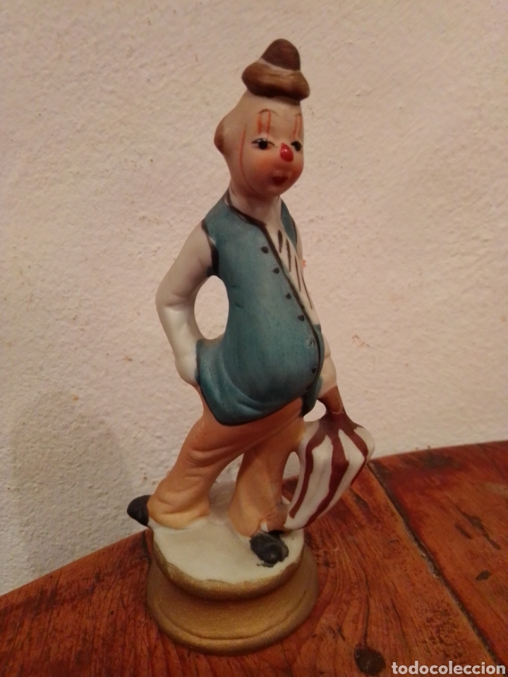 Vintage: Figura de cer&aacute;mica payaso 16 cms
