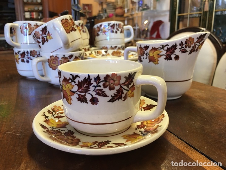 Vintage: Juego de café - Cerámica esmaltada Pickman Torre del Oro - Jarra, tazas y platos decoración floral - Foto 2 - 221257322