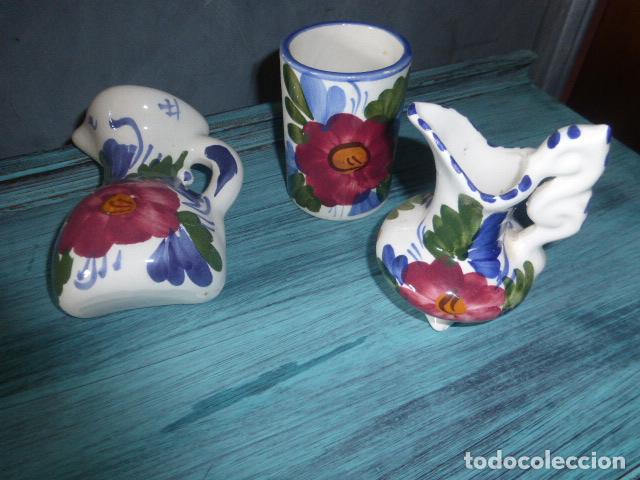Vintage: CONJUNTO DE TRES PIEZAS DE CERAMICA PINTADAS A MANO