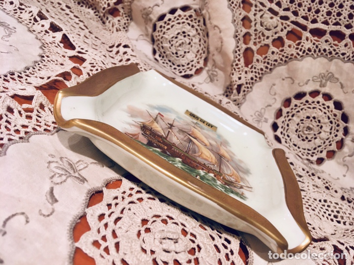 Vintage: Cenicero porcelana Oro de ley &ldquo;Barco&rdquo;