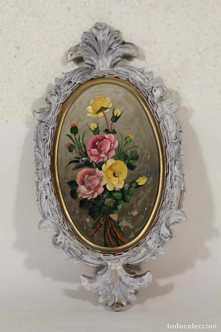 Vintage: cuadro peque&ntilde;o con ramo de flores oleo original firmado