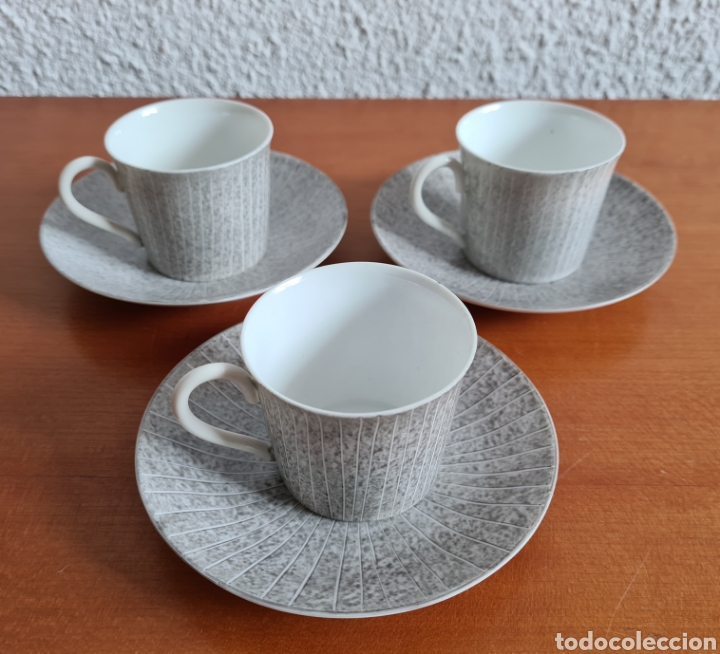 Vintage: 3 Tazas de Caf&eacute; con sus respectivos Platos Porcelana de O Castro Decoraci&oacute;n Galicia Vintage Pocillo