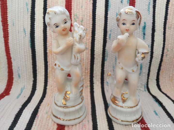 Vintage: PAREJA NI&Ntilde;OS - QUERUBINES - PORCELANA Y ORO - CHINA - *R