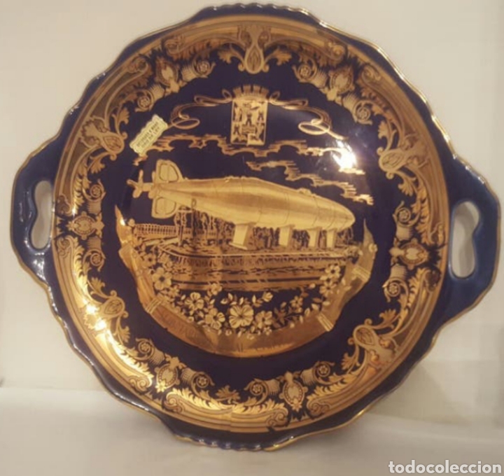 Vintage: Precioso plato bandeja Oro de Ley cer&aacute;mica