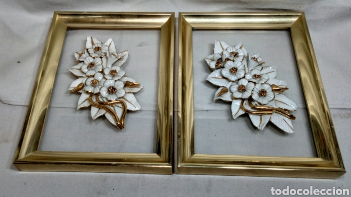 Vintage: Pareja ramos flores porcelana en cristal