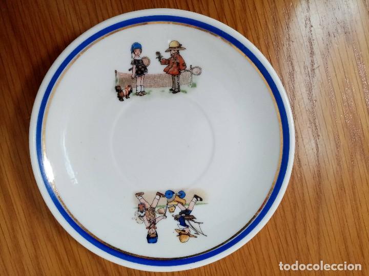 Vintage: Plato antiguo de ceramica ni&ntilde;os con juguetes 13,5 cms. de di&aacute;metro a&ntilde;os 60
