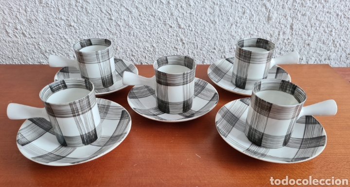 Vintage: 5 Tazas y 5 Platos para Caf&eacute; Porcelana de O Castro - Decoraci&oacute;n Galicia Vintage - Pocillos