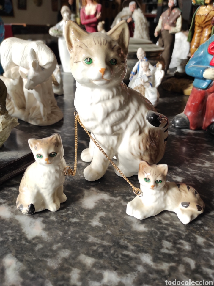 Vintage: Figura de gatos, vintage, fabricada en Jap&oacute;n