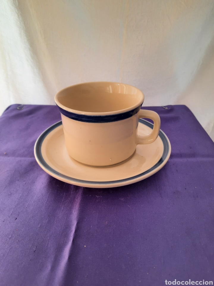 Vintage: Taza y plato desayuno loza esmaltada seis.