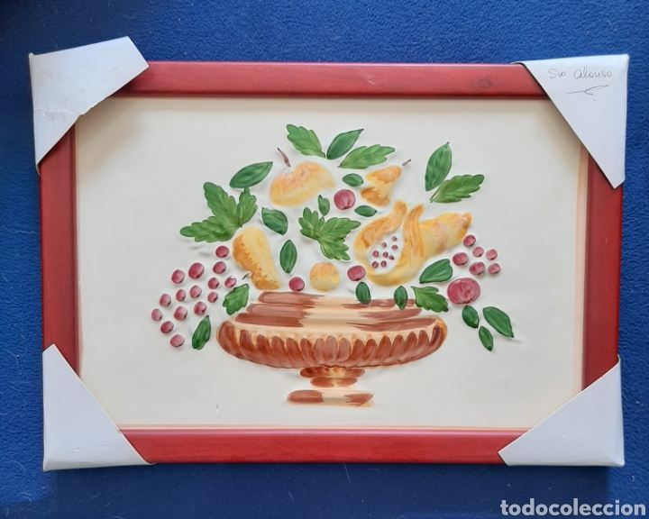 Vintage: Bodegon azulejo ceramica emmarcado. Procedencia Castell&oacute; de la Plana.