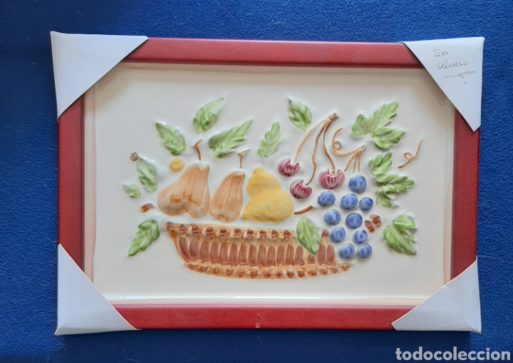 Vintage: Bodegon azulejo ceramica emmarcado. Procedencia Castell&oacute; de la Plana.