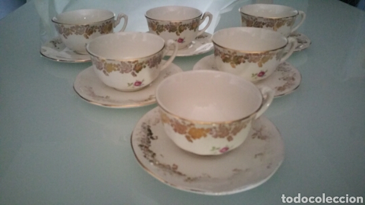 Vintage: Juego de porcelana pickman S. A. Sevilla, cartuja. 6 platos con sus tazas.