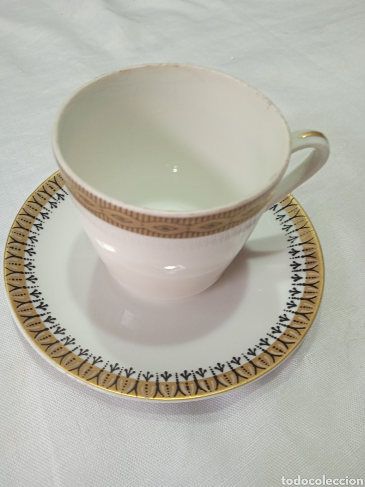 Vintage: Taza con plato,cenefa oro