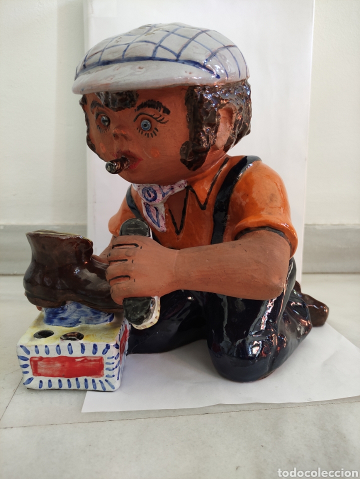 Vintage: MJ Campoy, figura vintage de limpia botas en terracota esmaltada policromada, a&ntilde;os 70