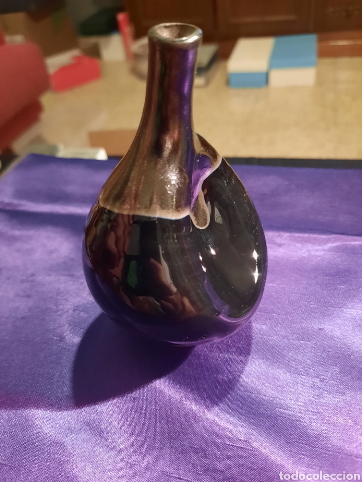 Vintage: Florero violetero barro esmaltado.