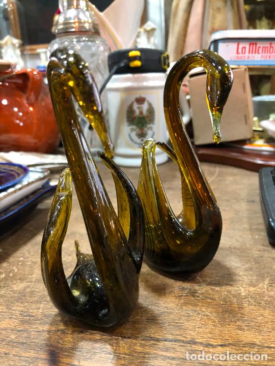 Vintage: PAREJA DE CISNE REALIZADA EN CRISTAL SOPLADO - VINTAGE - MEDIDA 13 CM