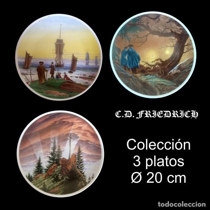 Vintage: Coleccion 3 Platos porcelana 20 cm del pintor C.D. Friedrich (1774-1840)