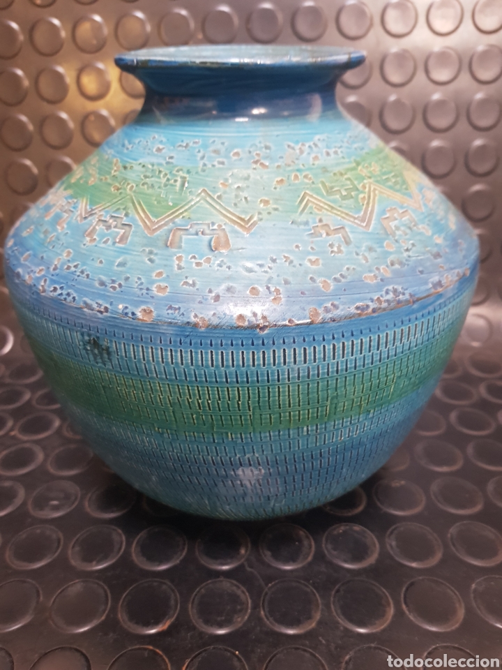 Jarrón de cerámica de Manises en color azul turquesa. Vintage años 50-60. -  /