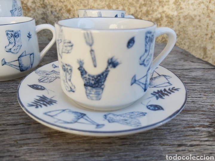 Vintage: Juego de café años 80 con motivos de jardinería en blanco y azul. - Foto 9 - 293887178