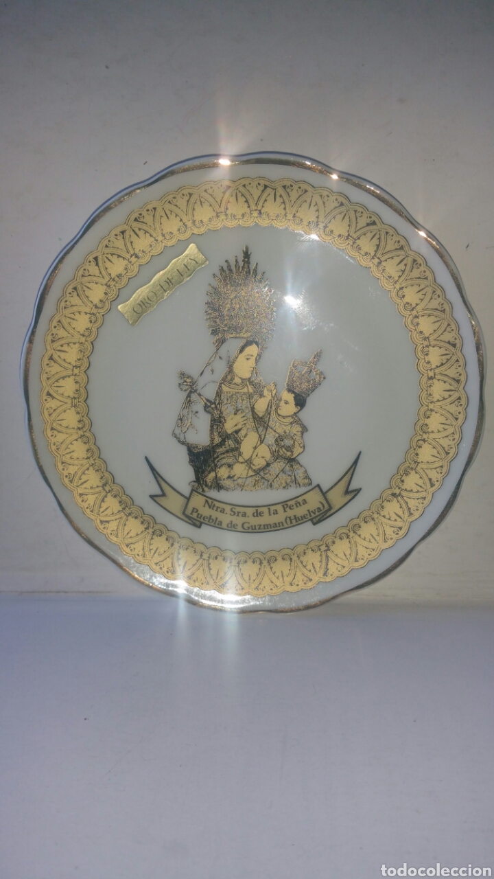 Vintage: Plato de porcelana, Ntra. Sra. de la Pe&ntilde;a, 12,5 cm de di&aacute;metro.