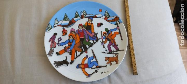 Vintage: PLATO DE PORCELANA DISE&Ntilde;O DE ELKE SOMMER, EDICI&Oacute;N LIMITADA. ESCENA EN LA NIEVE, ESQUI. ANNA PERENNA.