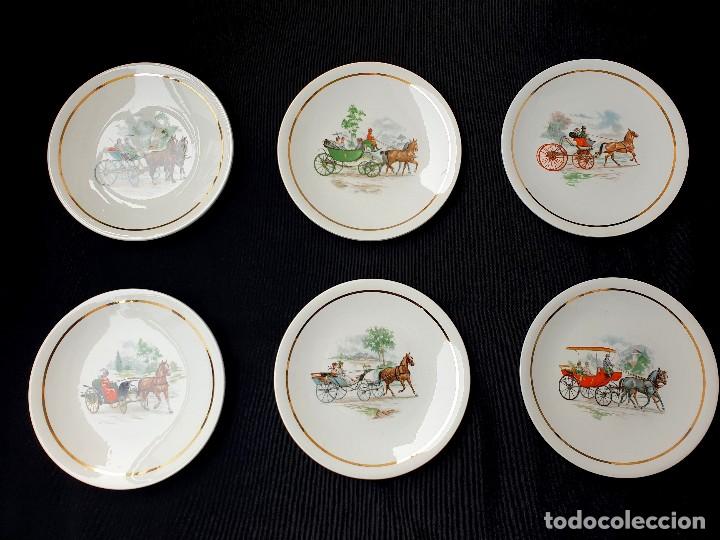 Vintage: COLECCI&Oacute;N DE 6 PLATOS CON ESCENAS DE CARRUAJES - PORCELANA FRANCESA DE LUNEVILLE