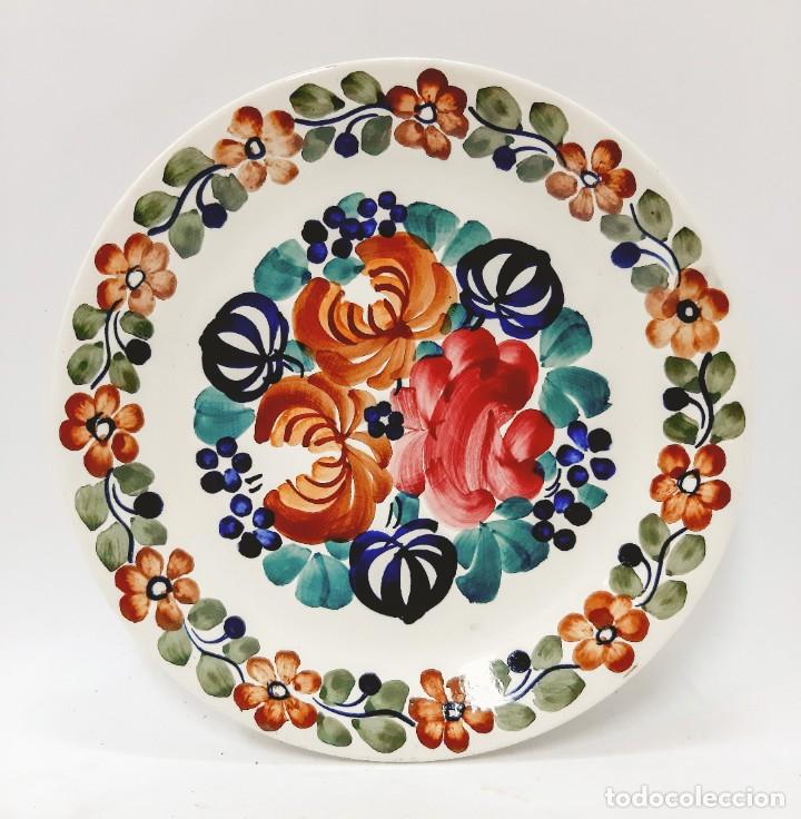 Vintage: Plato de cer&aacute;mica pintado a mano polaco para colgar en la pared