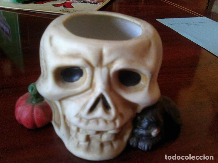Vintage: Calavera portalapices o portaboligrafos en ceramica - escritorio halloween vintage 90&acute;s