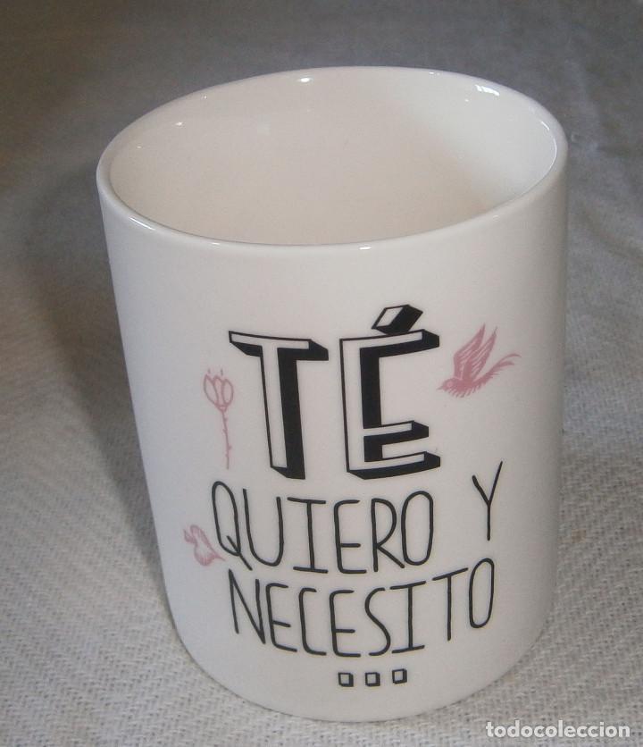Vintage: taza de porcelana con escrito te quiero i necesito