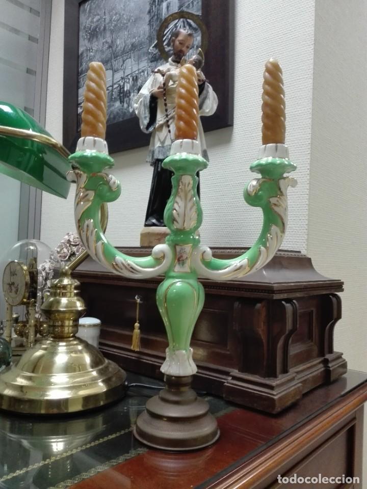 Vintage: ANTIGUO CANDELABRO CERAMICA ESMALTADA- MODERNISTA- 3 BRAZOS- MUY VINTAGE