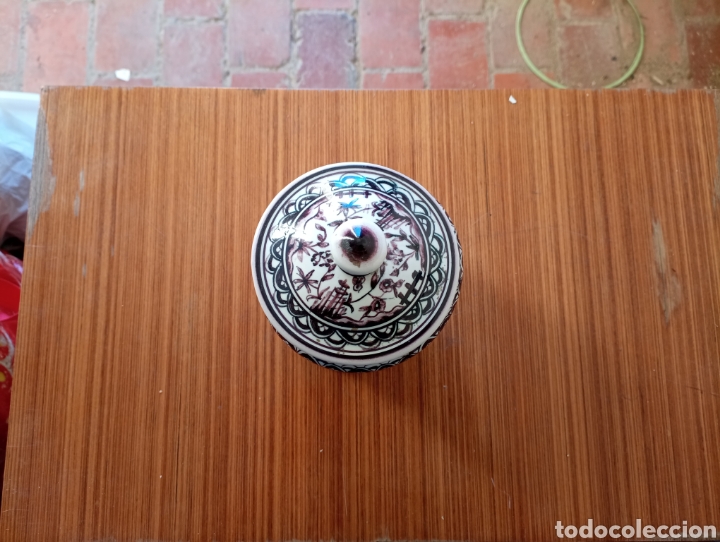 Vintage: Urna bote cer&aacute;mica real Coimbra Portugal pintada a mano motivos siglo XVII decoraci&oacute;n vintage