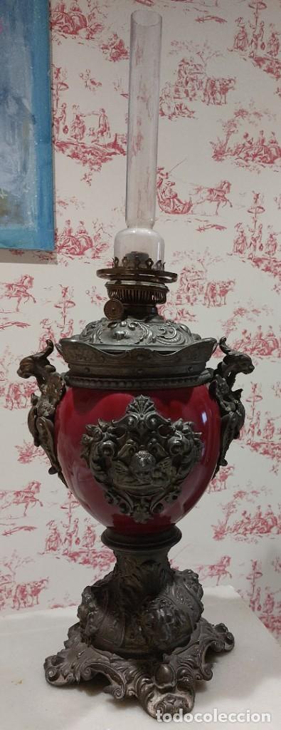 Vintage: QUINQUE ANTIGUO FINALES DE 1800 PORCELANA Y METAL