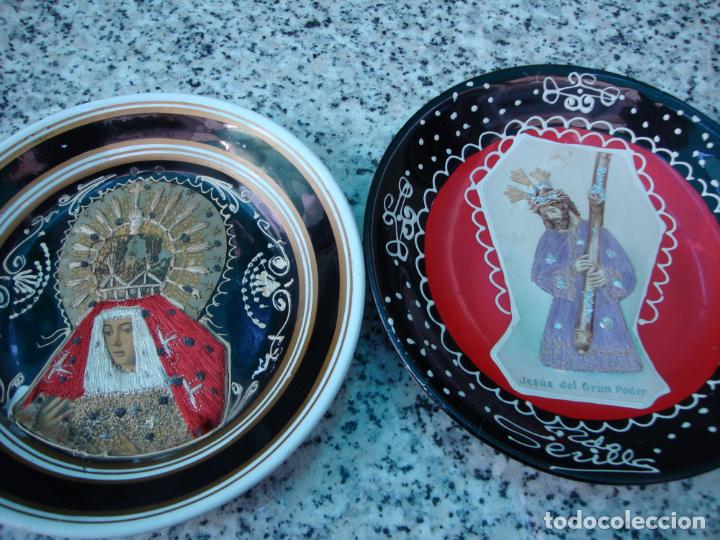 Vintage: platos de ceramica, imagenes bordads