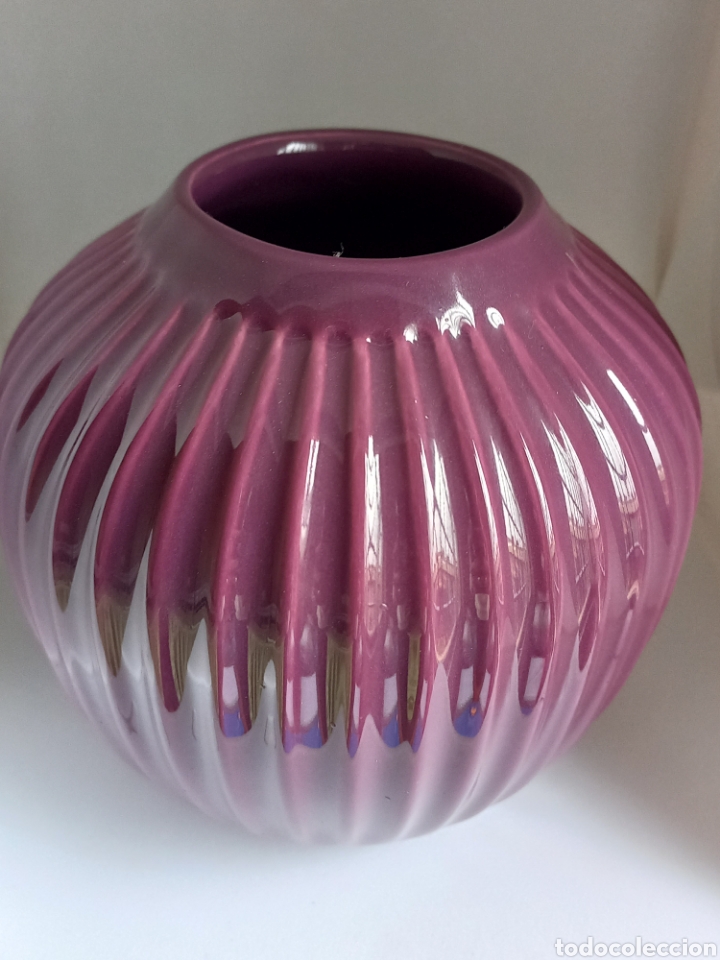 Vintage: Bella ceramica jarron rosa violeta de dise&ntilde;o Kahler Dinamarca Nordico Hans Christian Bauer