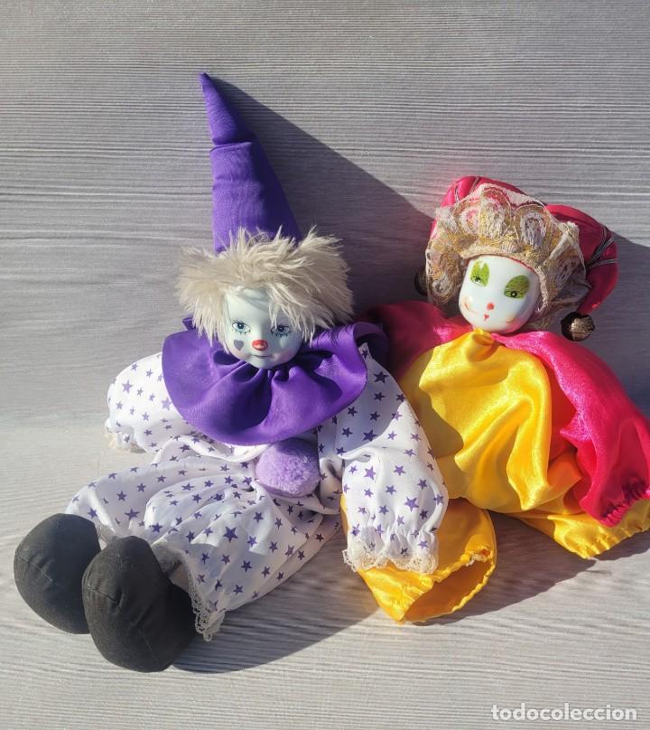 Vintage: Dos payasos con cabezas de porcelana, Alemania, a&ntilde;os 70